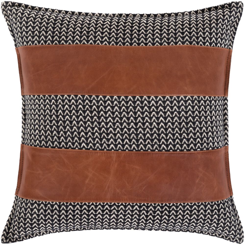 Surya Fiona FNA-001 20"H x 20"W Pillow Cover in Black, Camel, Ivory