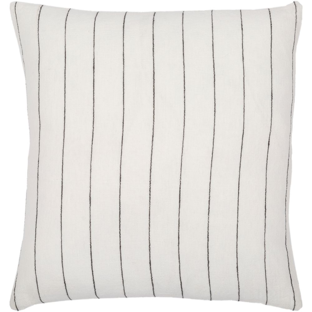 Surya Linen Stripe Buttoned LNB-001 18"H x 18"W Pillow Kit in White, Black