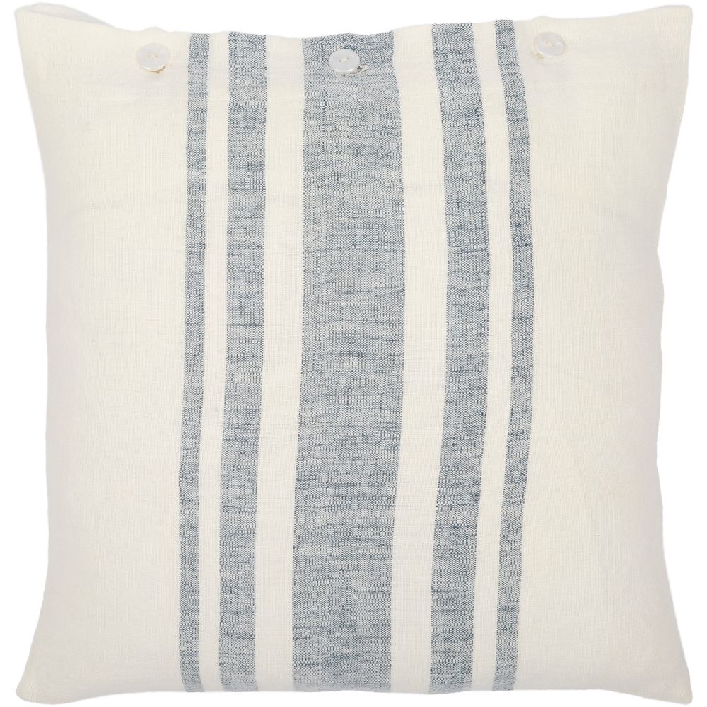 Surya Linen Stripe Buttoned LNB-003 18"H x 18"W Pillow Kit in Cream, Denim