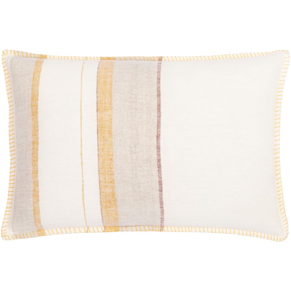 Surya Linen Stripe Embellished LSP-002 13"H x 20"W Pillow Kit in Cream, Mustard, Saffron, Light Gray, Rust