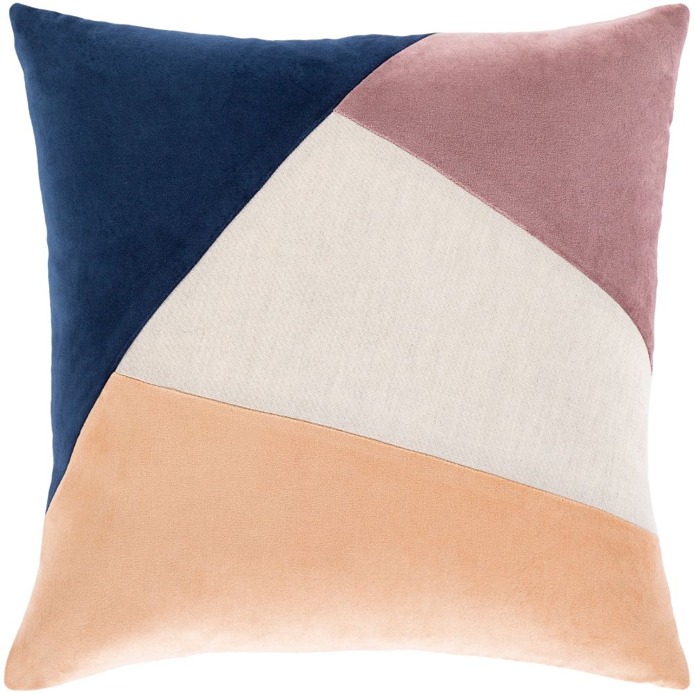 Surya Moza MZA-001 18"H x 18"W Pillow Cover in Eggplant, Light Gray, Beige, Peach, Navy