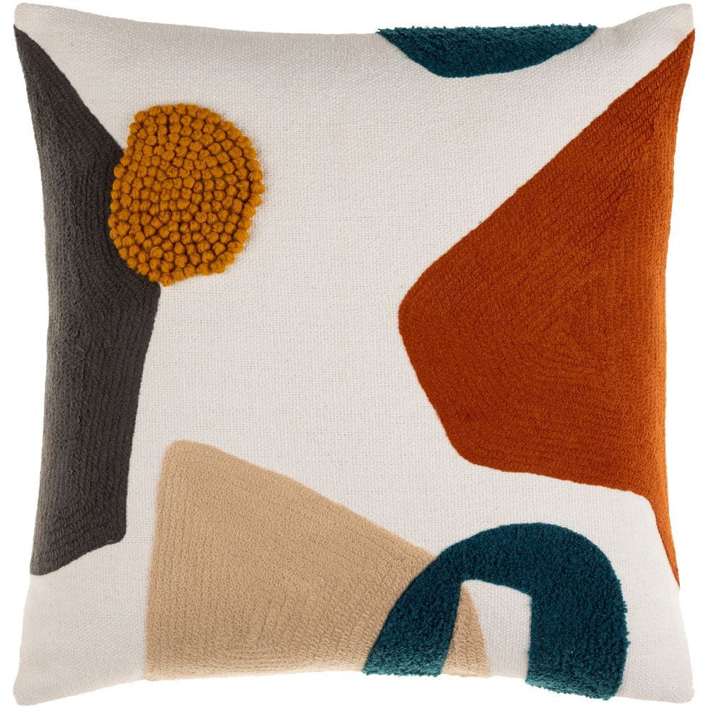 Surya Novel NVE-001 18"H x 18"W Pillow Cover in Cream, Burnt Orange, Charcoal, Mustard, Teal, Wheat