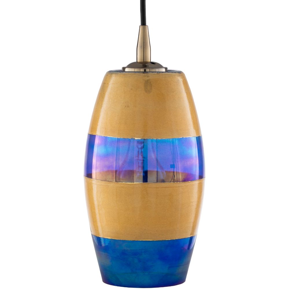 Surya RMP-001 Rampart 10"H x 6"W x 6"D Ceiling Lighting Pendant in Blue, Brass