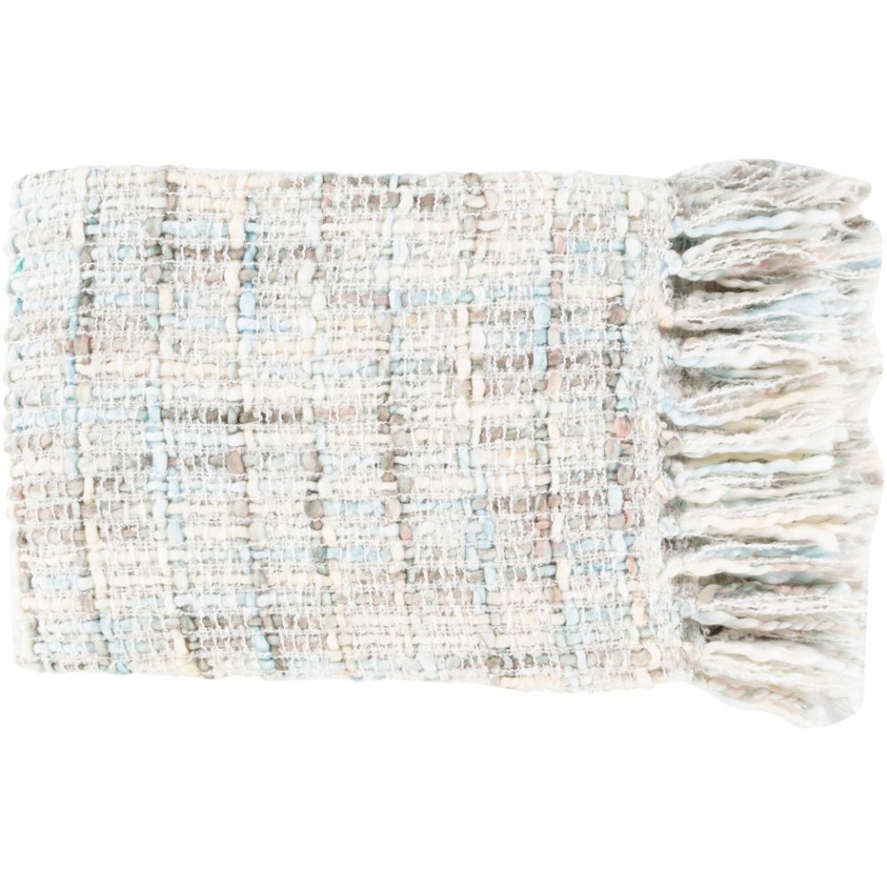 Surya Saugatuck SGK-1000 50"W x 60"L Throw in Butter, Ivory, Pale Blue, Taupe, Camel
