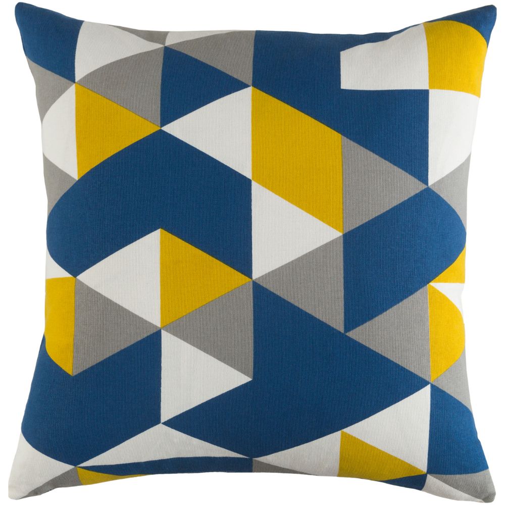 Surya Trudy TRUD-7145 18"H x 18"W Pillow Cover in Bright Yellow, Dark Blue, White, Medium Gray