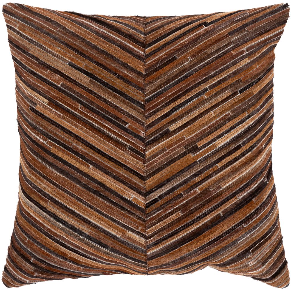 Surya Zander ZND-005 20"H x 20"W Pillow Cover in Caramel, Charcoal, Dark Brown, Black, Medium Brown