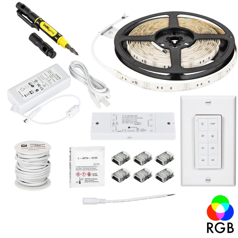 Task Lighting L-RGBK1Z1A-16 16 ft 260 Lumens/Ft Multi-Color RGB LED Wireless Controller Tape Light Kit, 1 Zone, 1 Area