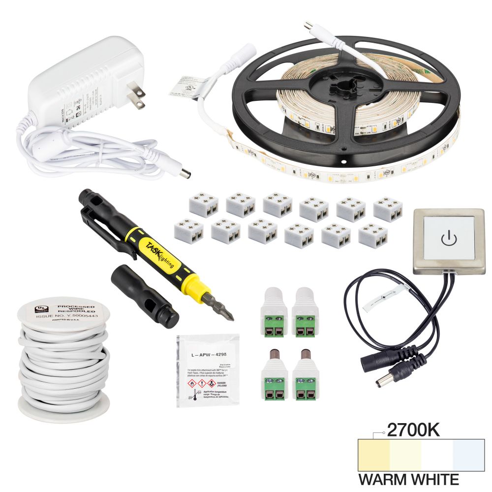 Task Lighting L-RTDK-16-27 16 ft 120 Lumens Per Foot Radiance Touch Dimmer Switch Tape Light Kit, 2700K Warm White