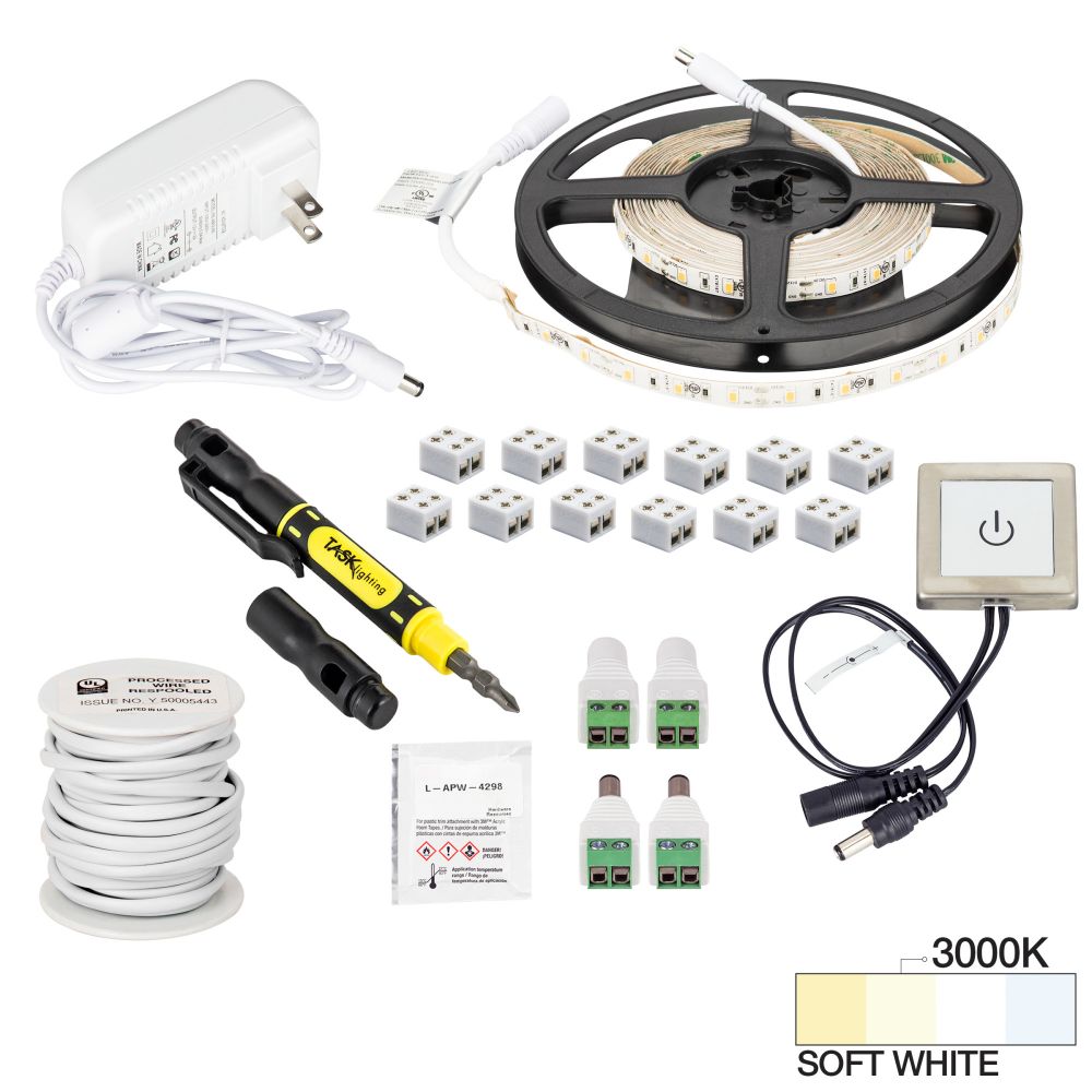 Task Lighting L-RTDK-16-30 16 ft 120 Lumens Per Foot Radiance Touch Dimmer Switch Tape Light Kit, 3000K Soft White