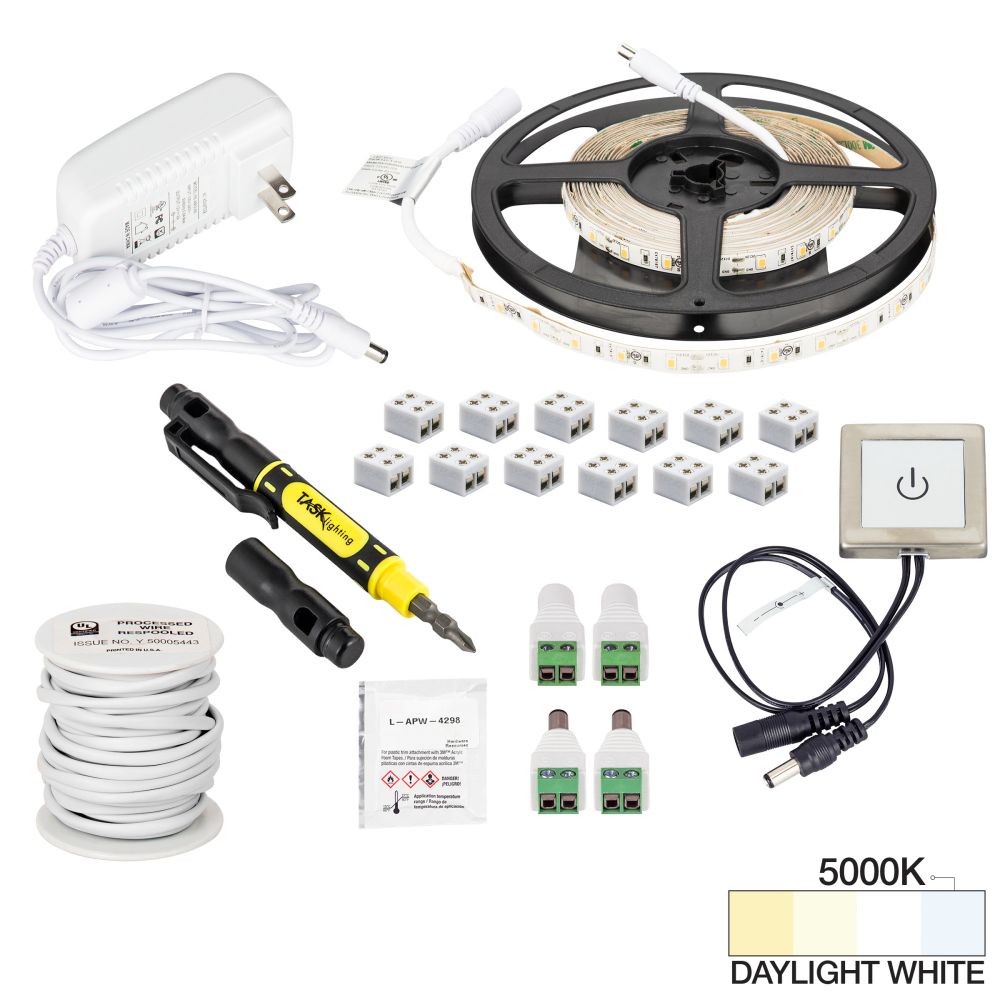 Task Lighting L-RTDK-16-50 16 ft 120 Lumens Per Foot Radiance Touch Dimmer Switch Tape Light Kit, 5000K Daylight White