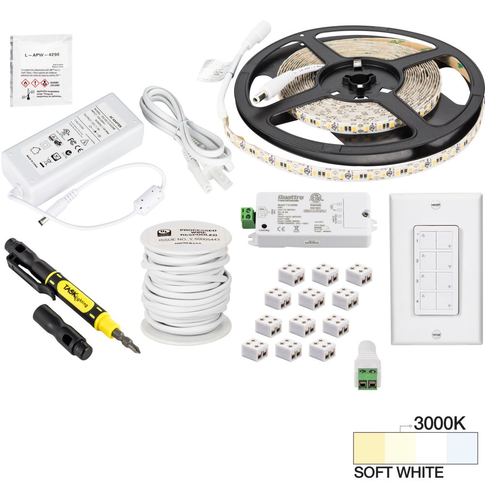Task Lighting L-VK1Z1A-16-30 16 ft 225 Lumens Per Foot Vivid Quattro Wireless Controller Tape Light Kit, 1 Zone 1 Area, 3000K Soft White