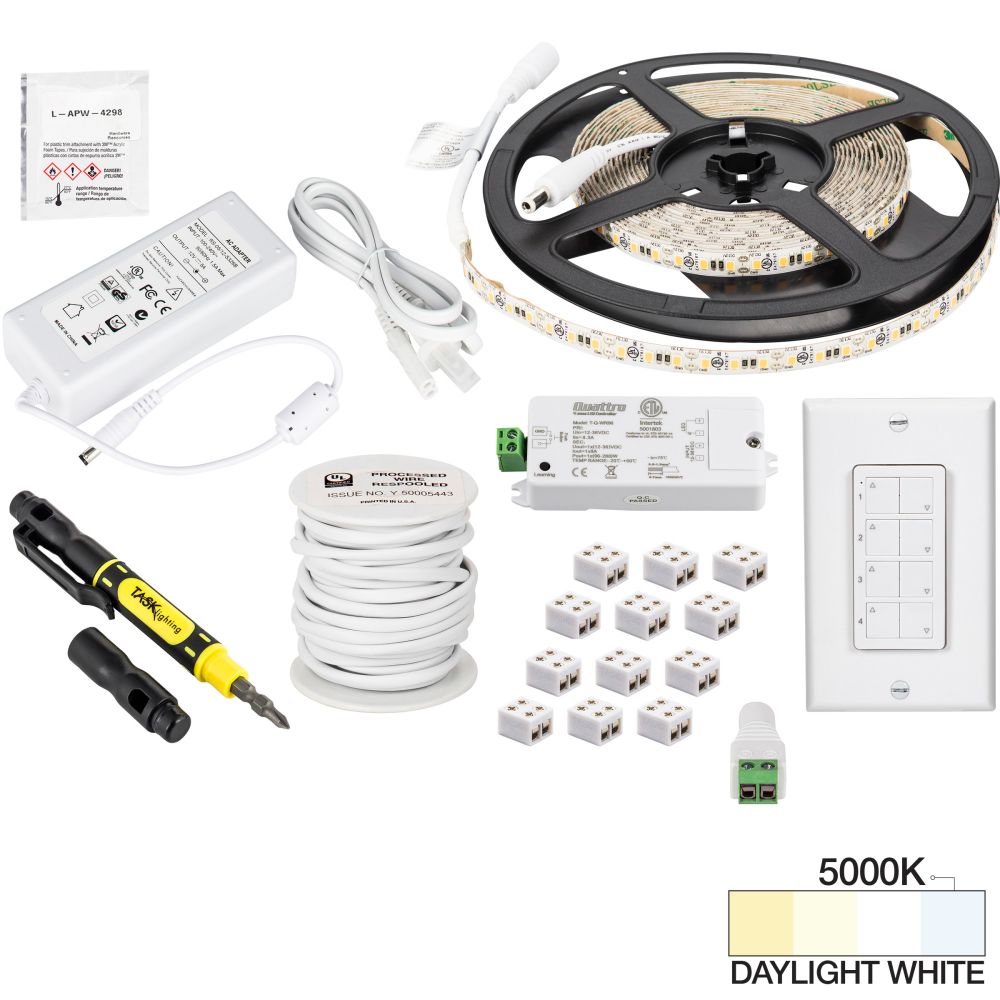 Task Lighting L-VK1Z1A-16-50 16 ft 225 Lumens Per Foot Vivid Quattro Wireless Controller Tape Light Kit, 1 Zone 1 Area, 5000K Daylight White