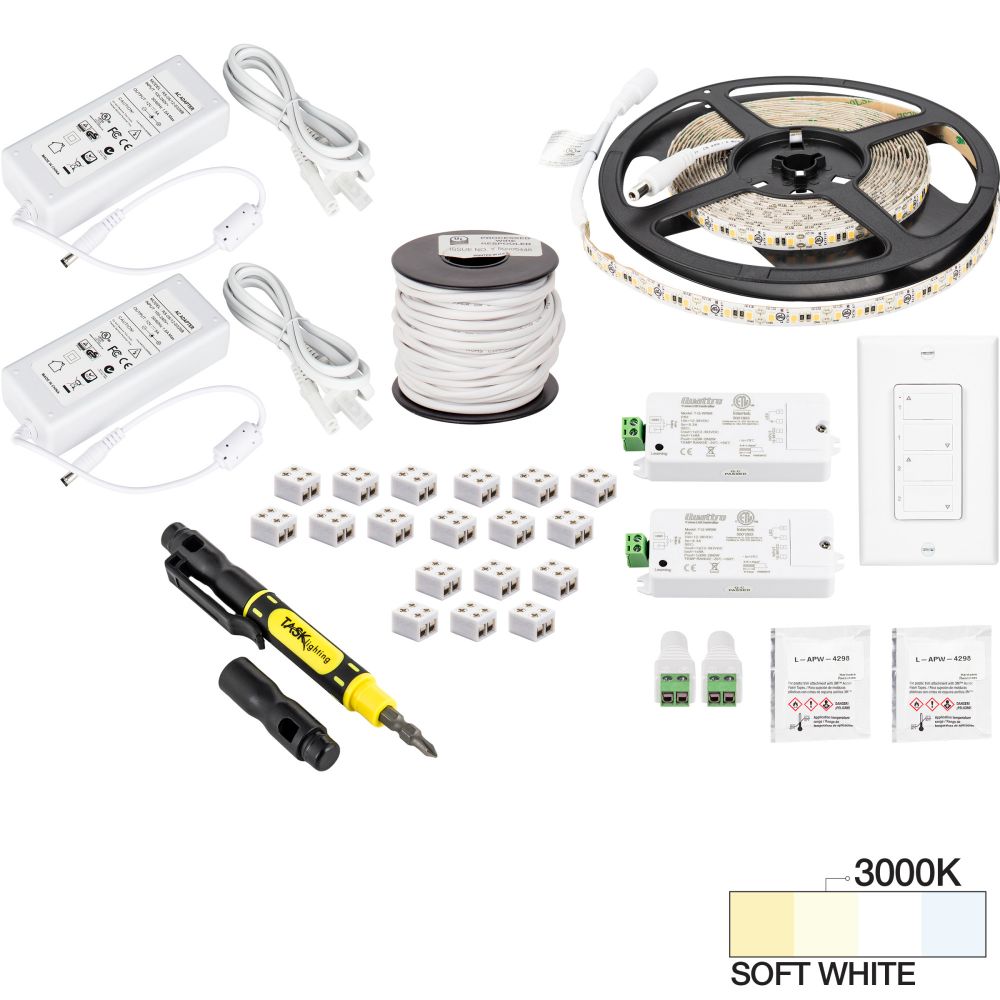 Task Lighting L-VK2Z2A-16-30 16 ft 225 Lumens Per Foot Vivid Duo Wireless Controller Tape Light Kit, 2 Zone 2 Area, 3000K Soft White