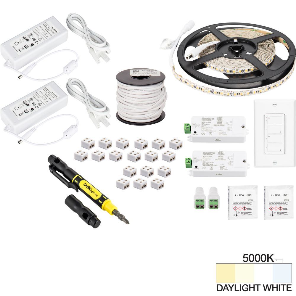 Task Lighting L-VK2Z2A-16-50 16 ft 225 Lumens Per Foot Vivid Duo Wireless Controller Tape Light Kit, 2 Zone 2 Area, 5000K Daylight White