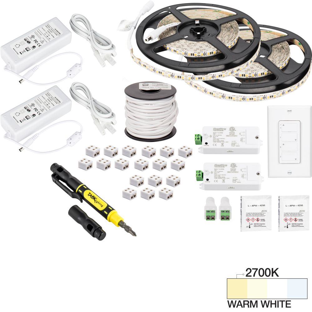 Task Lighting L-VK2Z2A-32-27 32 ft 225 Lumens Per Foot Vivid Duo Wireless Controller Tape Light Kit, 2 Zone 2 Area, 2700K Warm White