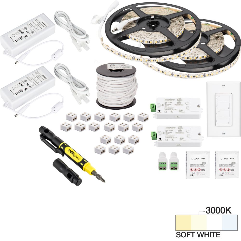 Task Lighting L-VK2Z2A-32-30 32 ft 225 Lumens Per Foot Vivid Duo Wireless Controller Tape Light Kit, 2 Zone 2 Area, 3000K Soft White