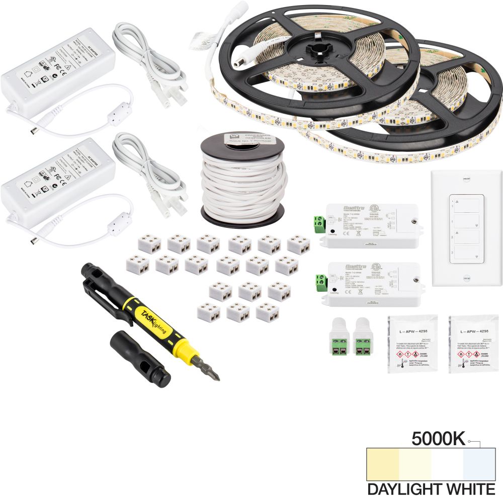 Task Lighting L-VK2Z2A-32-50 32 ft 225 Lumens Per Foot Vivid Duo Wireless Controller Tape Light Kit, 2 Zone 2 Area, 5000K Daylight White