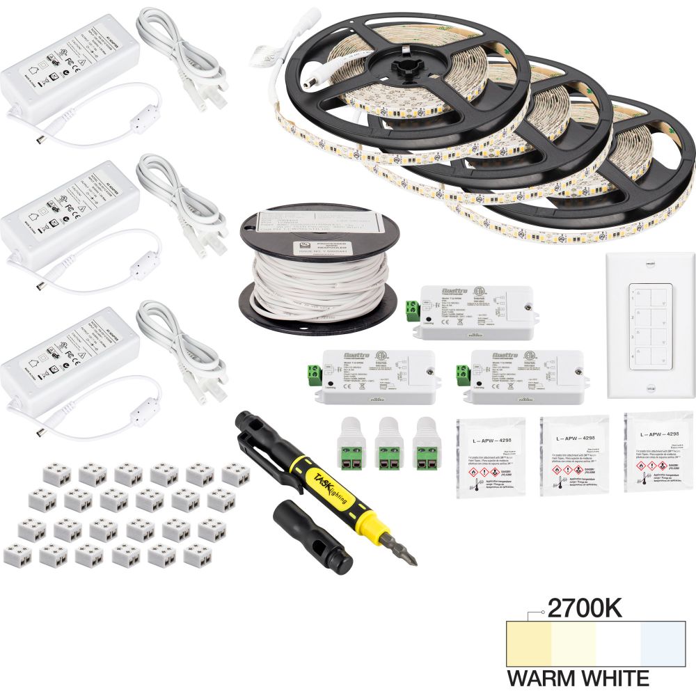 Task Lighting L-VK3Z3A-49-27 49 ft 225 Lumens Per Foot Vivid Quattro Wireless Controller Tape Light Kit, 3 Zone 3 Area, 2700K Warm White