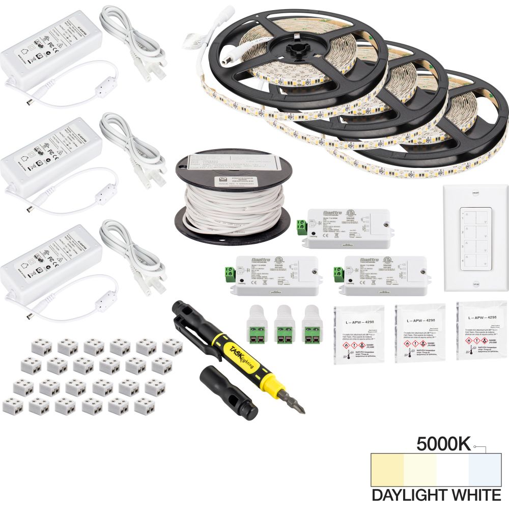 Task Lighting L-VK3Z3A-49-50 49 ft 225 Lumens Per Foot Vivid Quattro Wireless Controller Tape Light Kit, 3 Zone 3 Area, 5000K Daylight White