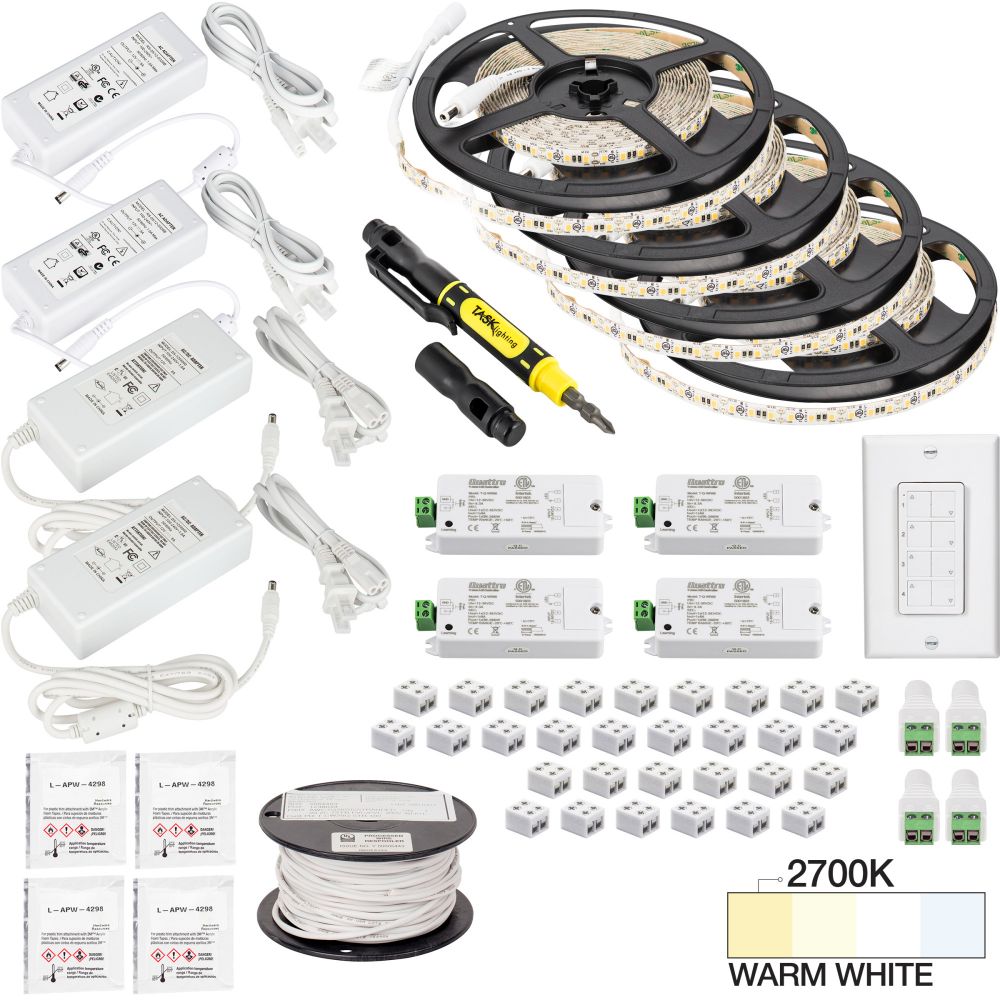Task Lighting L-VK4Z4A-65-27 65 ft 225 Lumens Per Foot Vivid Quattro Wireless Controller Tape Light Kit, 4 Zone 4 Area, 2700K Warm White