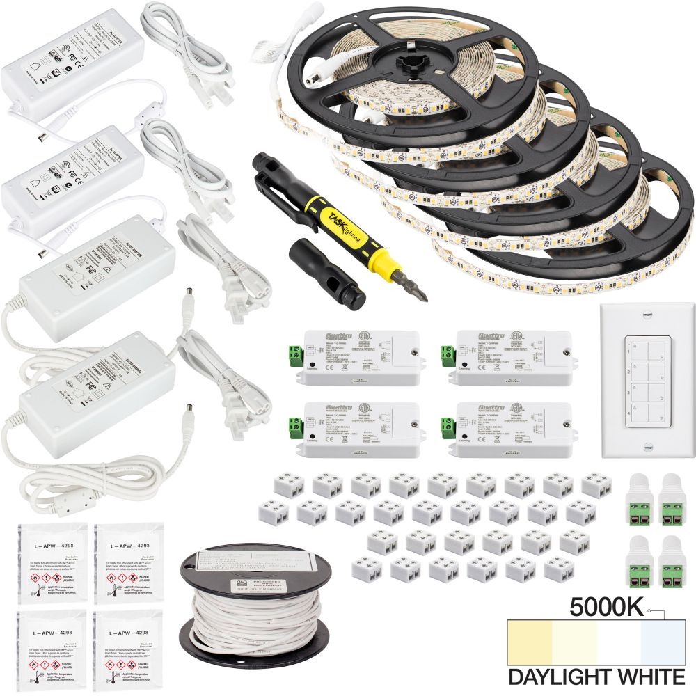 Task Lighting L-VK4Z4A-65-50 65 ft 225 Lumens Per Foot Vivid Quattro Wireless Controller Tape Light Kit, 4 Zone 4 Area, 5000K Daylight White