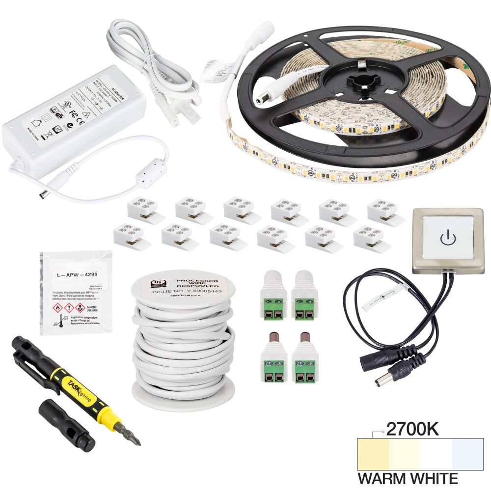 Task Lighting L-VTDK-16-27 16 ft 225 Lumens Per Foot Vivid Touch Dimmer Switch Tape Light Kit, 2700K Warm White