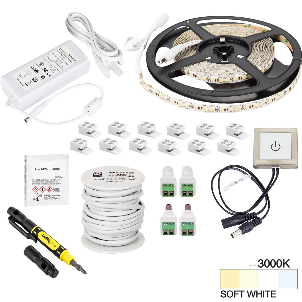 Task Lighting L-VTDK-16-30 16 ft 225 Lumens Per Foot Vivid Touch Dimmer Switch Tape Light Kit, 3000K Soft White