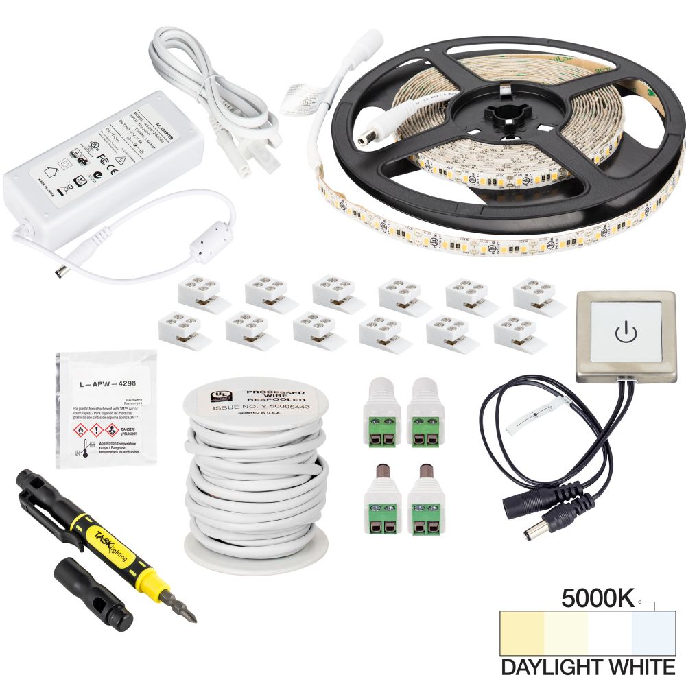 Task Lighting L-VTDK-16-50 16 ft 225 Lumens Per Foot Vivid Touch Dimmer Switch Tape Light Kit, 5000K Daylight White
