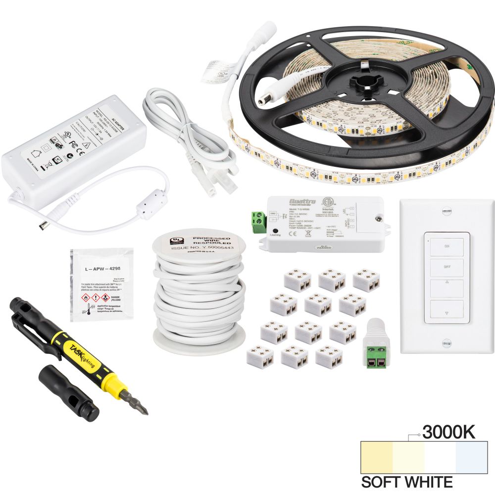 Task Lighting L-VURK-16-30-5P 5-PACK 16 ft 225 Lumens Per Foot Vivid Uno Wireless Controller Retail Tape Light Kit, 1 Zone 1 Area, 3000K Soft White