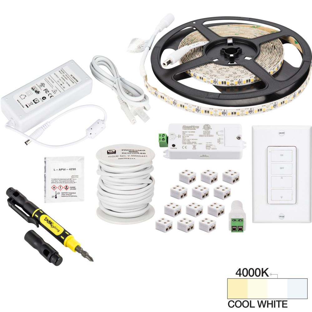 Task Lighting L-VURK-16-40-5P 5-PACK 16 ft 225 Lumens Per Foot Vivid Uno Wireless Controller Retail Tape Light Kit, 1 Zone 1 Area, 4000K Cool White