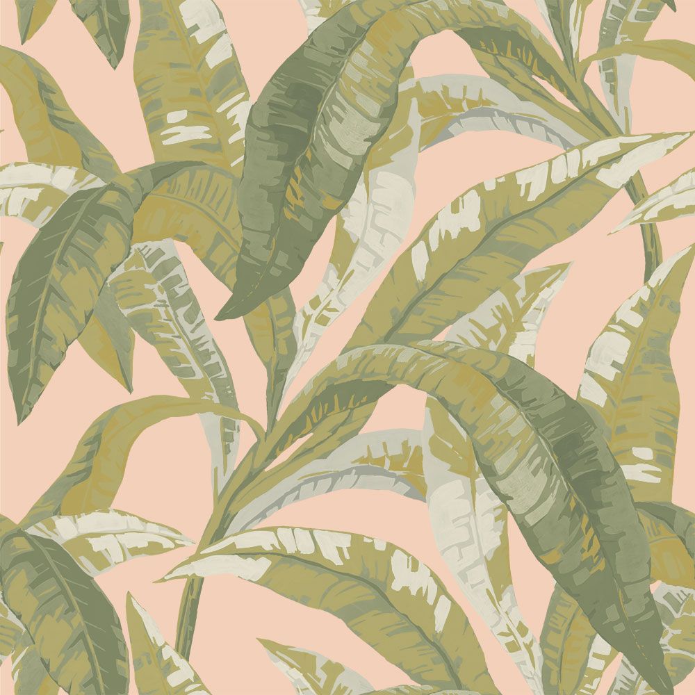Tempaper BL15029 Banana Leaf Wallpaper in Green & Pink