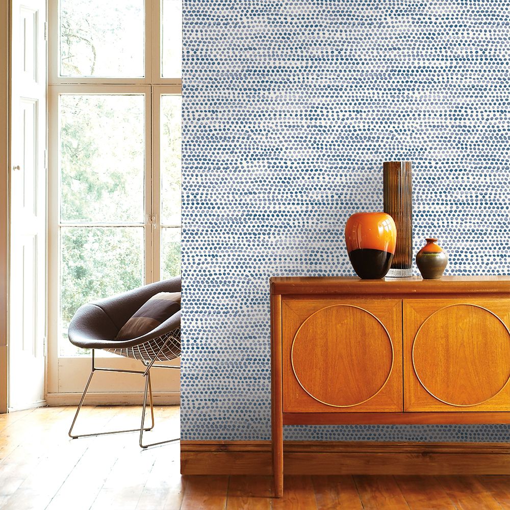 Tempaper MD10665 Moire Dots Blue Moon Peel and Stick Wallpaper