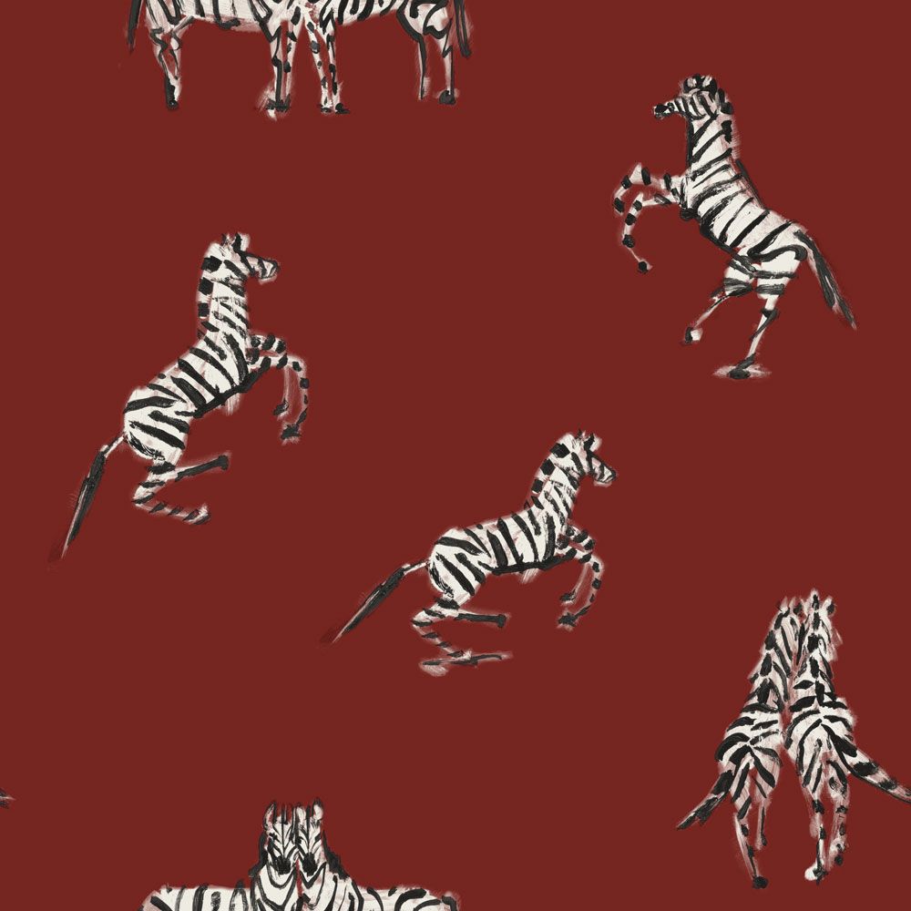 Tempaper NG14120 Novogratz Zebras In Love Red Peel and Stick Wallpaper