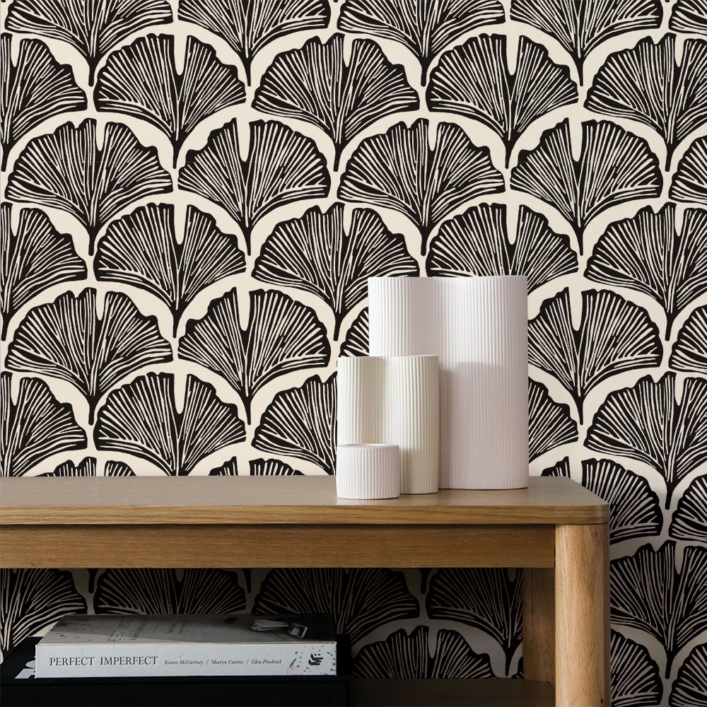 Tempaper NG14140 Feather Palm Black Peel and Stick Wallpaper