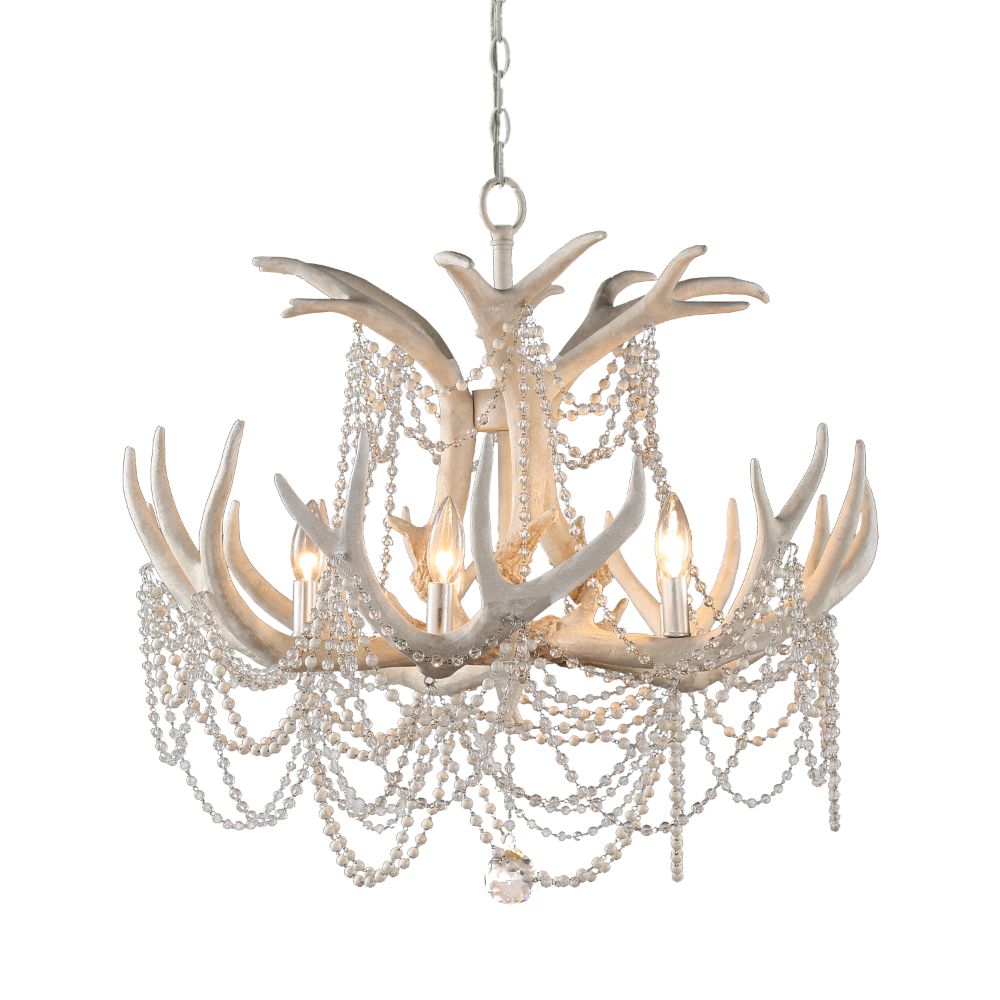 Terracotta Designs H22109S-5 Denali One-tier Antler Crystal Chandelier in Ivory Grey and Silver Leaf