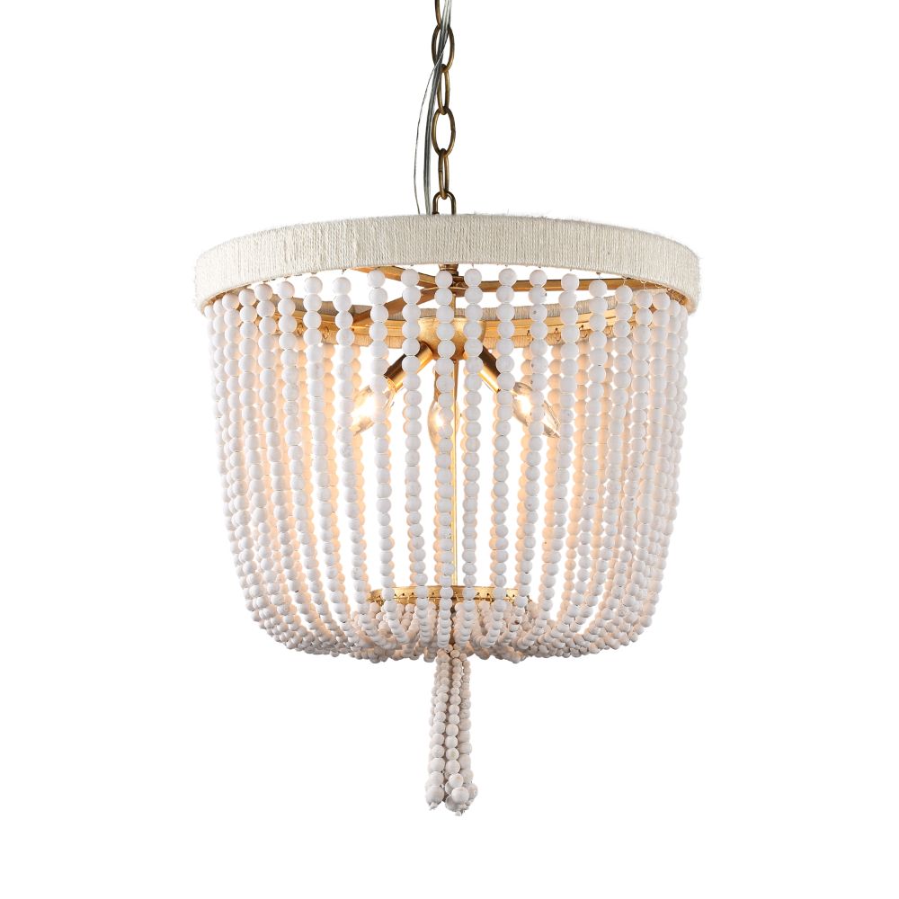 Terracotta Designs H22112-3 Sea Breeze White Beads Basket Chandelier in Gold leaf