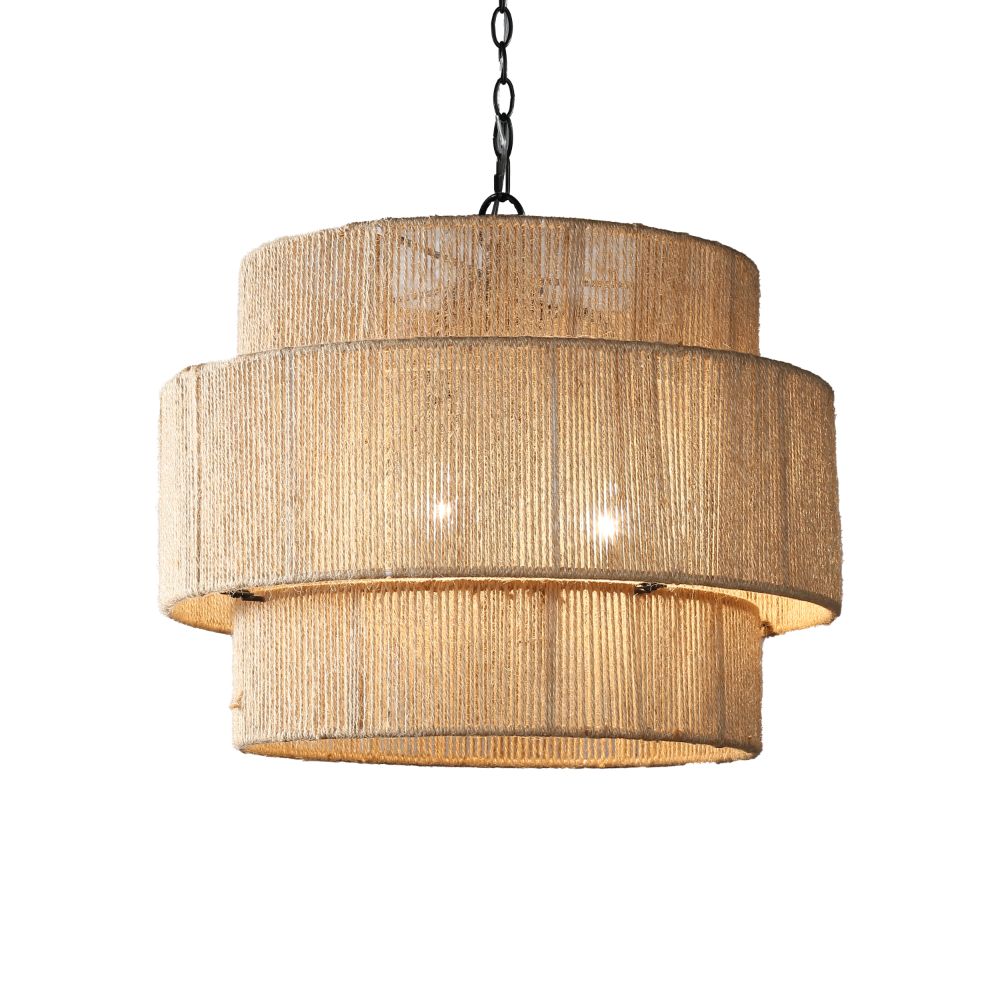 Terracotta Designs H22118-3 Whitsunday Double Drum Abaca Chandelier in Matte Black