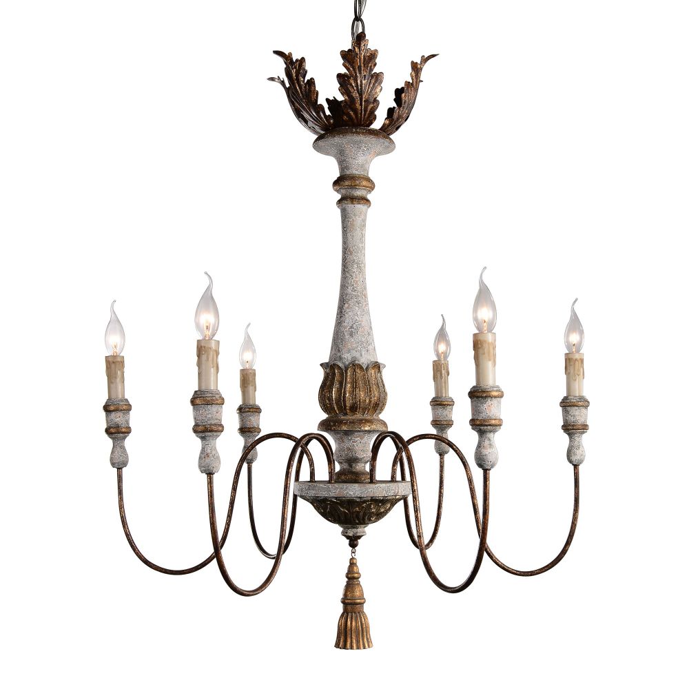 Terracotta Designs H5101-6 Calandra 6-light Chandelier in French white with gold accent