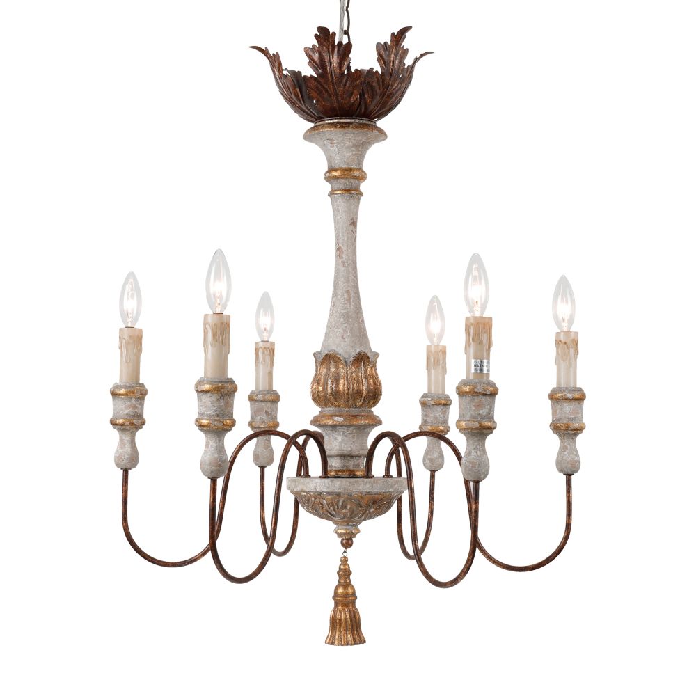Terracotta Designs H5101S-6 Calandra Small Chandelier in Chopped Gray & Antique Gold