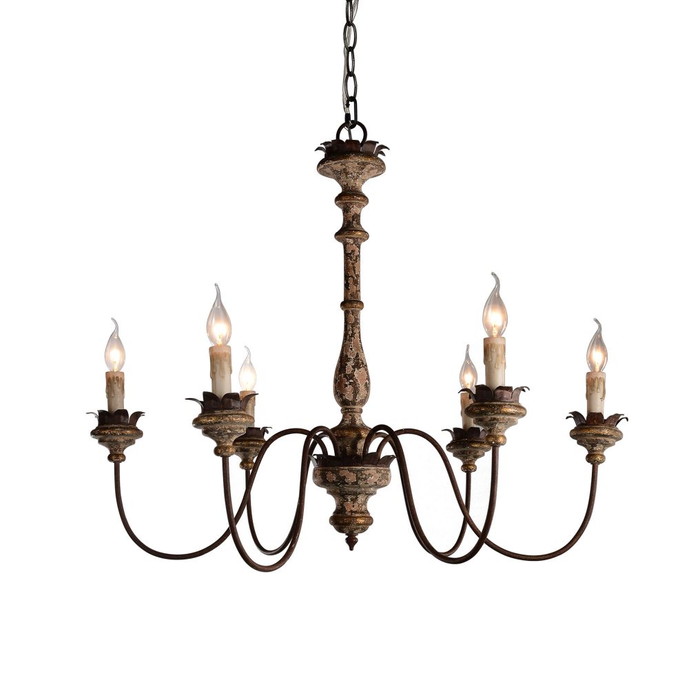 Terracotta Designs H5102-6 Genevra 6-light Chandelier in Chipped black with gold accent