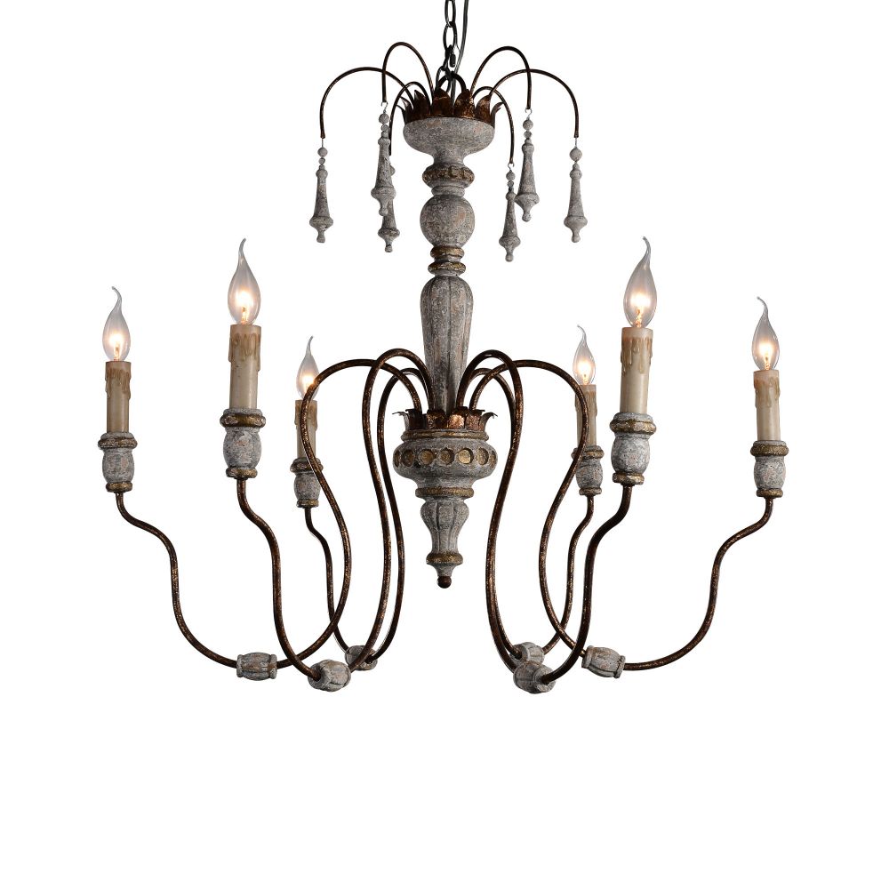 Terracotta Designs H5104-6 Ricarda 6-light Chandelier in French white with gold accent