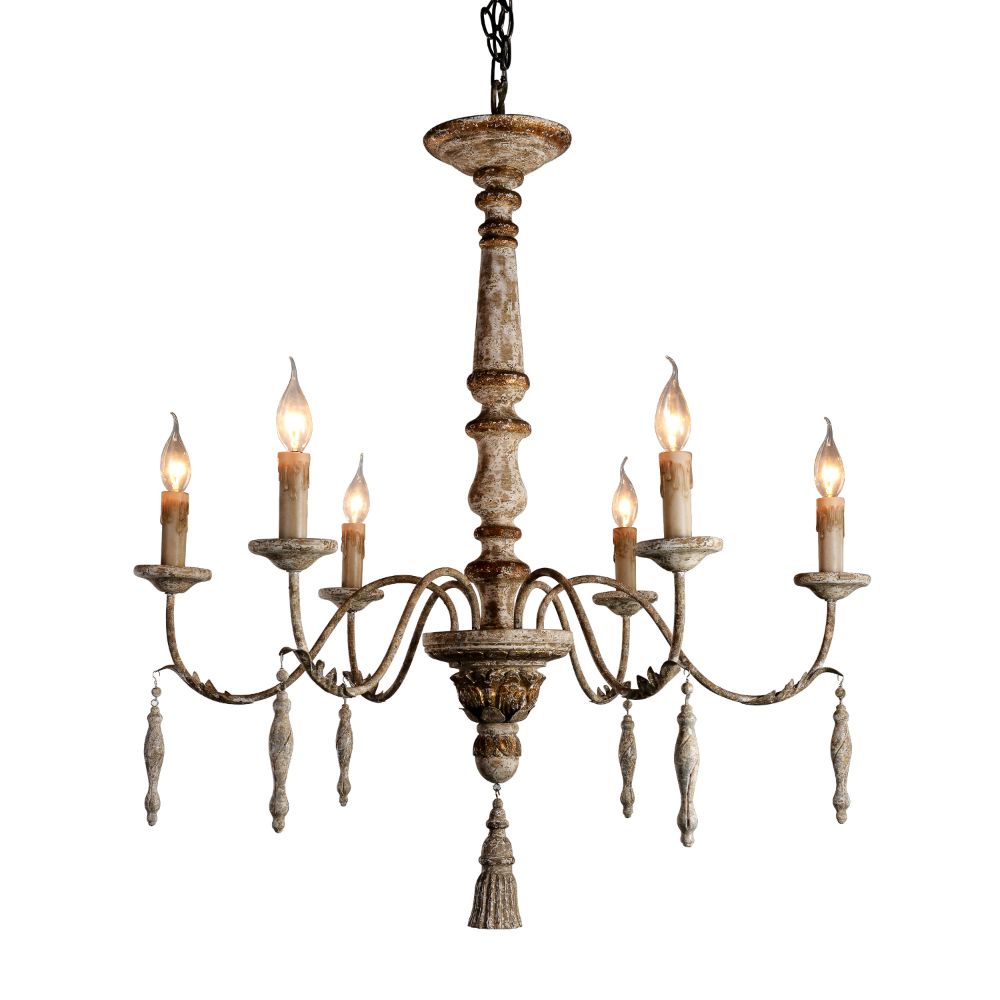 Terracotta Designs H5105-6 Maura 6-light Chandelier in washed white with gold accent