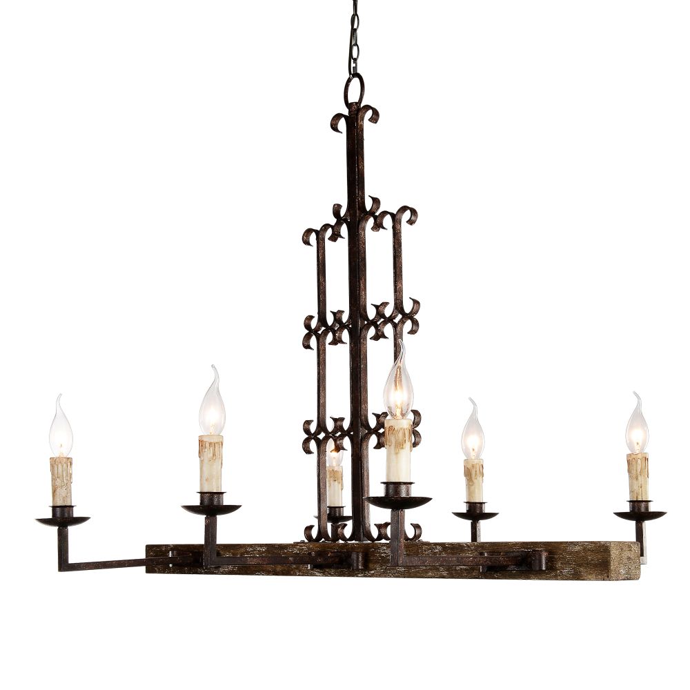 Terracotta Designs H5121-6 Glorenza 6-light Chandelier in Rustic Iron and wood