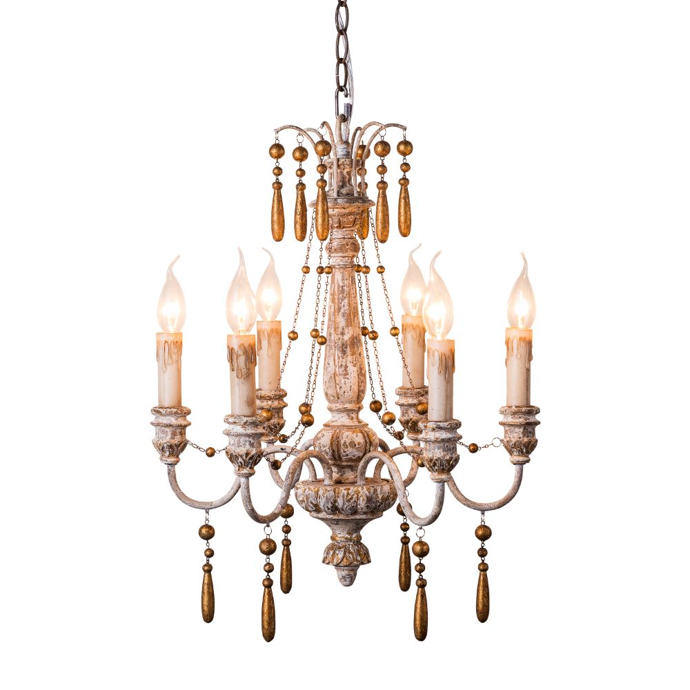 Terracotta Designs H6110-6 Nora Chandelier in washed white and gold