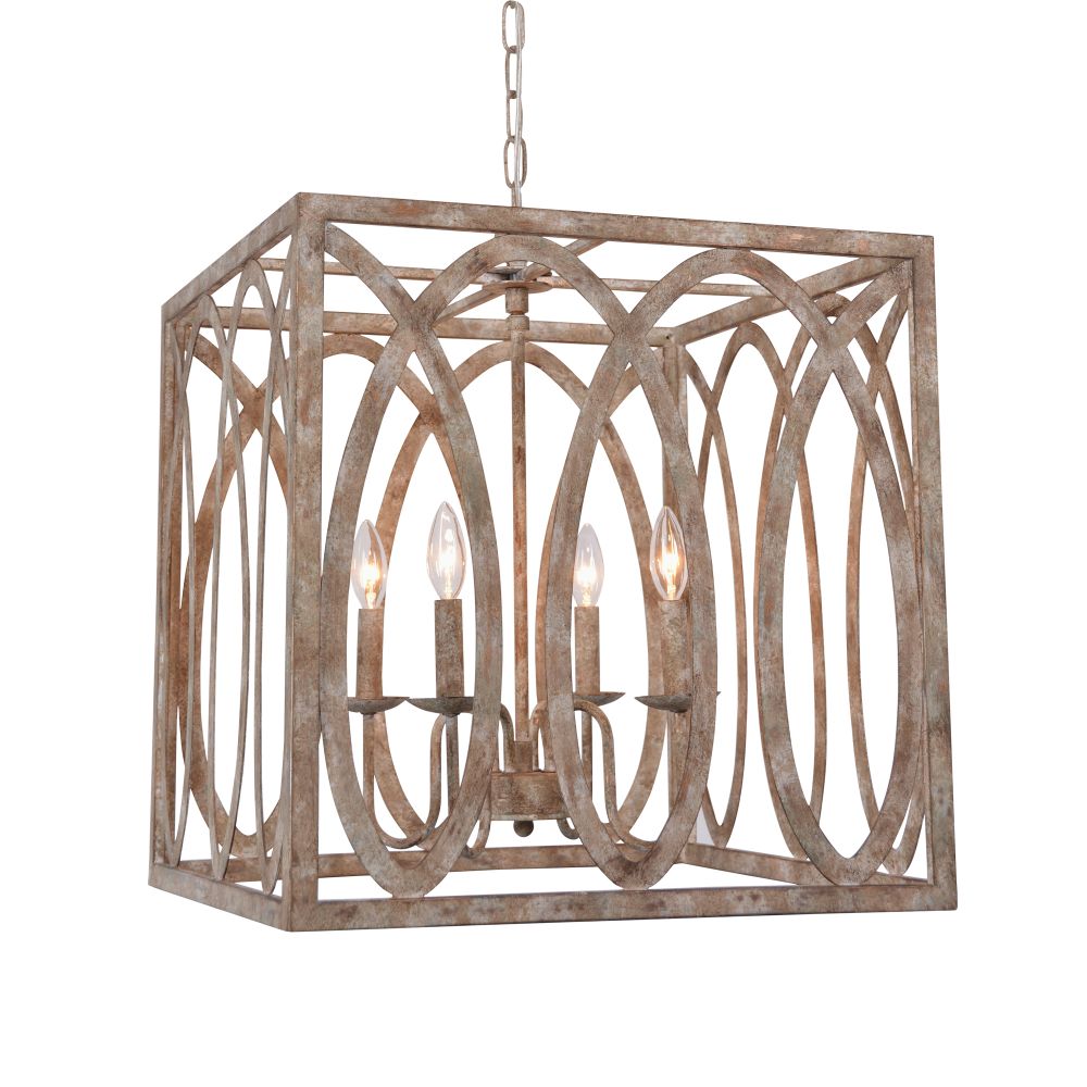 Terracotta Designs H7122P-4 Palma Cube Chandelier with Washed White Finish