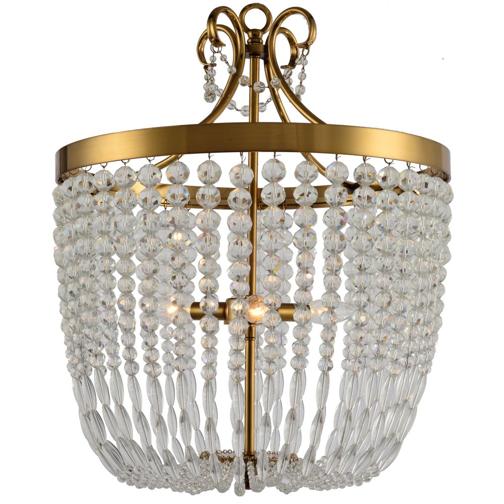 Terracotta Designs H7201-3 Darcia large Chandelier with Crystal beads in Brass Finish