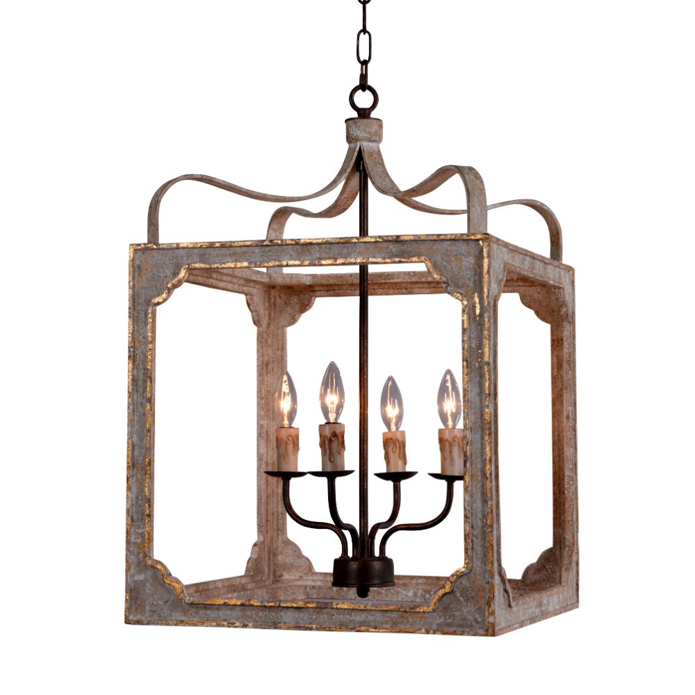 Terracotta Designs H7204-4 Nadia Large Chandelier without glass in Washed gray with chopped gold trim