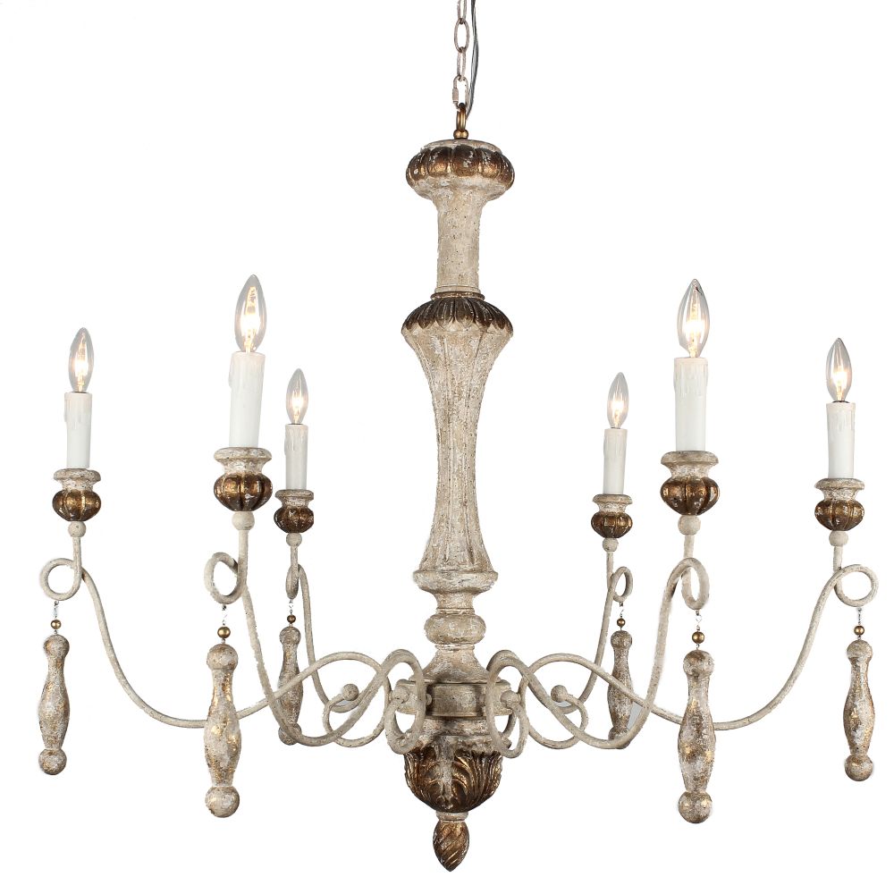 Terracotta Designs H8124-6 Elenore Chandelier in Antique white and gold
