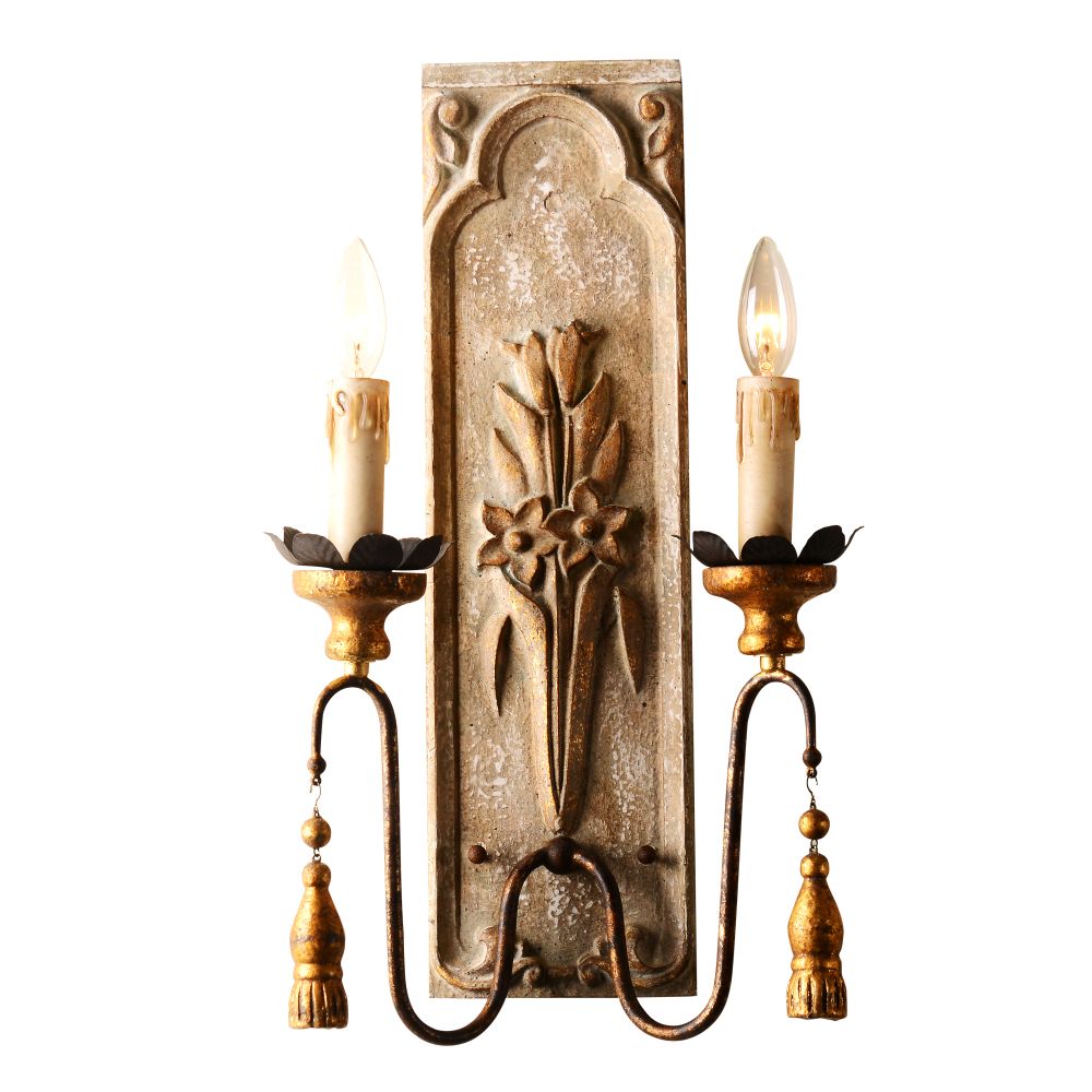 Terracotta Designs W5204-2 Valentina Double Sconce in Antique Gold