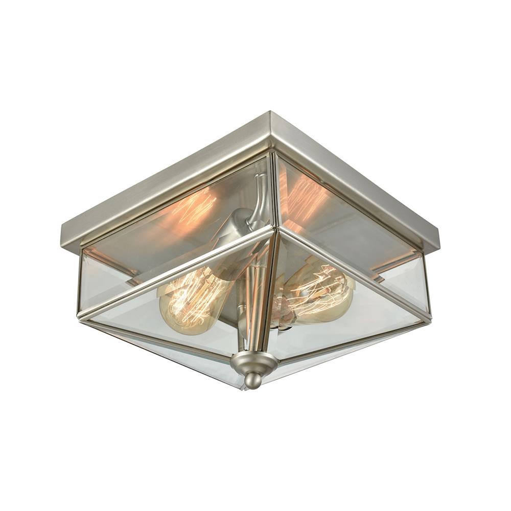 Thomas Lighting CE9202365 Lankford 2 Light Outdoor Flush In Satin Nickel With Clear Glass